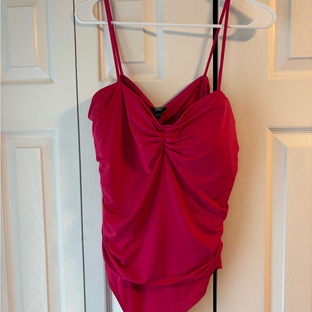Express Fuchsia Ruched Bodysuit